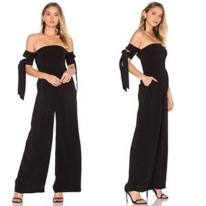 C/MEO CHARGED UP BLACK OFF-THE-SHOULDER MIDI DRESS